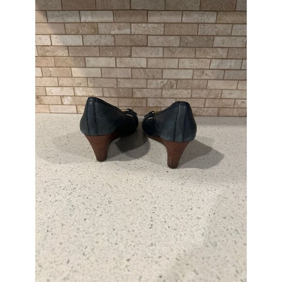 Tory Burch Emma High Open Toe Cork Wedges Black Size 5.5 - Picture 3 of 5